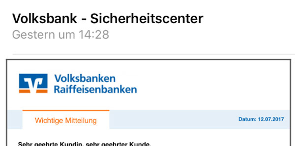 Phishing-Mail Konto verifizieren Screenshot: Phishing-Mail Konto verifizieren