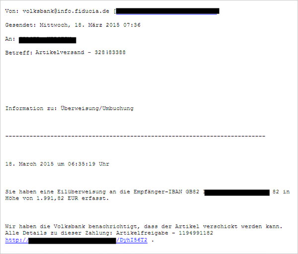 Phishing-Warnung Artikelversand Phishing-Warnung Artikelversand